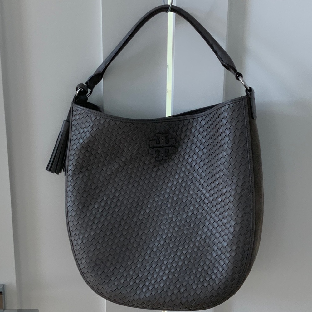 Tory Burch Dark Gray Woven Hobo Bag